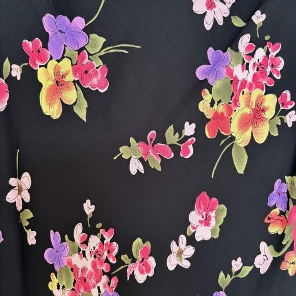 Talbots Size 8 Floral Dress Black Pink Midi Cap Sleeve Lunch Date Church Dress - Picture 9 of 15